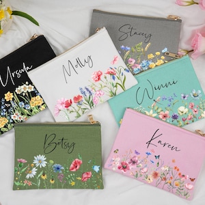 Personalized Cosmetic Pouchh,Personalized  Flower Makeup Bag,Bridesmaid Maid of Honor Proposal, Custom Cosmetic Bag,Wedding Party Gift