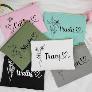 Personalized Birth Month Flower Makeup Bag,Personalized Cosmetic Pouch,Bridesmaid Maid of Honor Proposal, Custom Cosmetic Bag,Gift for Her