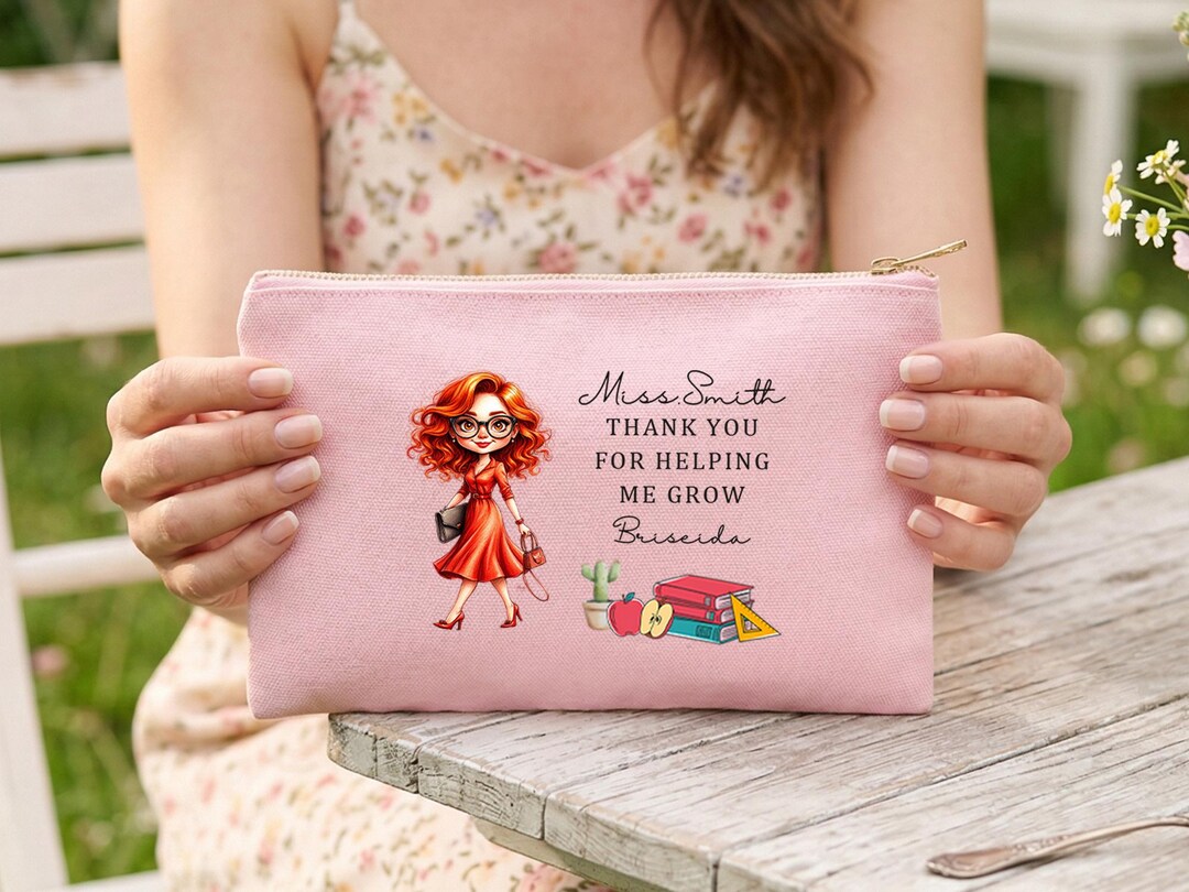 Teacher Makeup Bag Thank You Gift, Personalized Cosmetic Pouch for ...