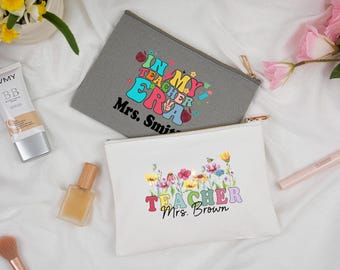Custom Cosmetic Bag,Makeup Bag for teacher,Canvas Makeup Bag,Gift for teacher, Personalized Teacher bag,Teaching Gifts,End of School Gift