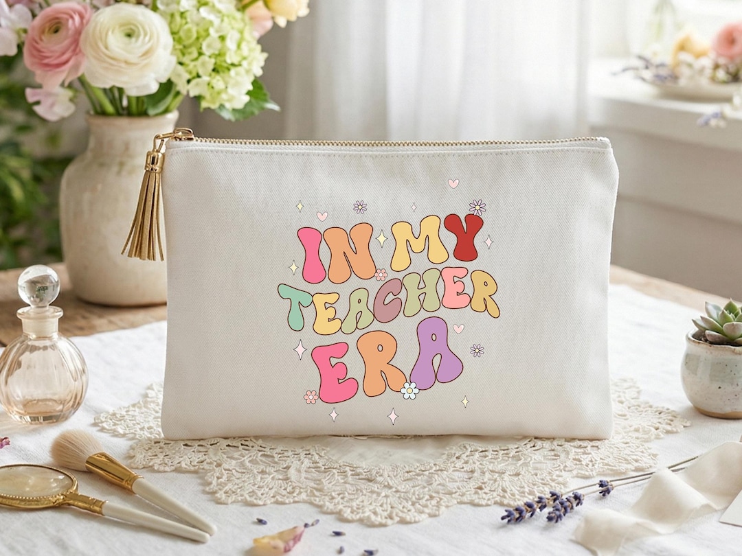 Cosmetic Bag My Teacher Era Gift for Teacher, Retro Makeup Pouch for ...