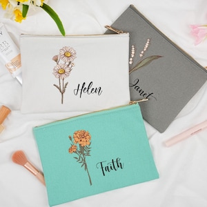Personalized Birth Flower Makeup Bag,Personalized Floral Cosmetic Bag,Gift for Her,ustom Cosmetic Bag,Birthday Gift for Her,Birth Flower