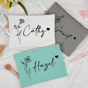 Birth Flower Makeup Bag Gift for Her,Makeup Bag For Woman,Custom Bridesmaid Gift, Wedding Party Gift,Gift for Friends,Travel Gift,Party Gift