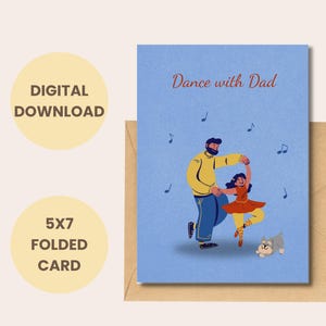 Tanz mit Papa druckbare Vatertagskarte - 13x18 gefaltetes PDF - süße Papa und Tochter Illustration - Digital Download Karte für Papa