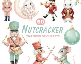 Watercolor Nutcracker Clipart, Classic Christmas Ballet PNG, Cute Watercolor Xmas Clipart, Cute Nutcracker Ballet Clipart, Commercial Use