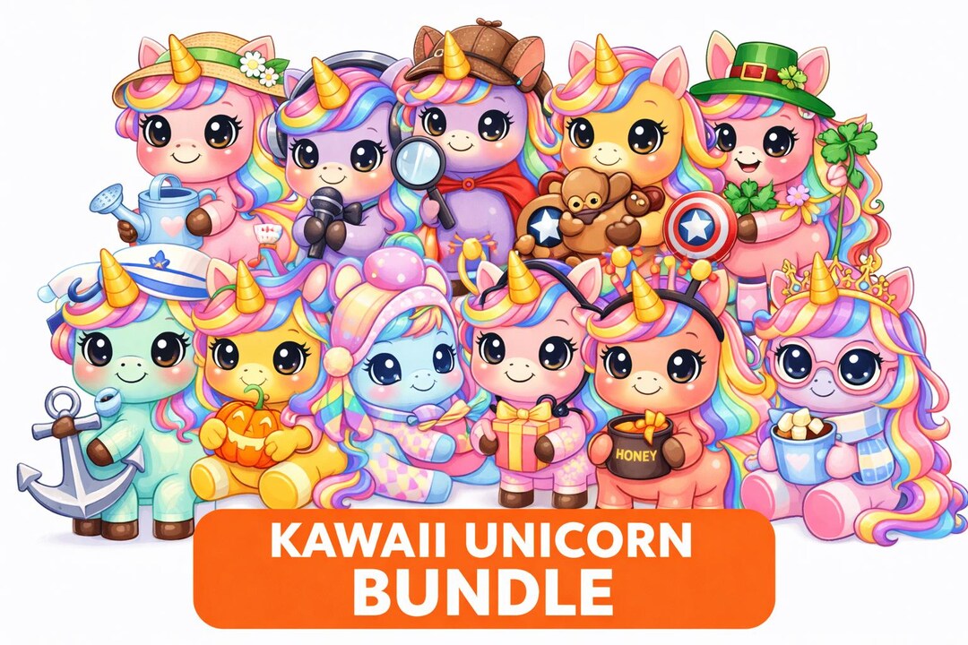 Kawaii Unicorn Clipart PNG, Pastel Unicorn Illustrations, Cute Fantasy ...