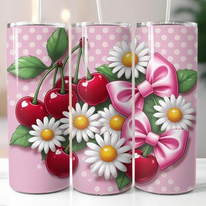 Cherry Coquette Tumbler Wrap: Bows & Daisies Sublimation Design (Digital Download)