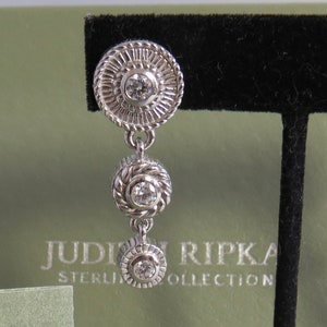 JUDITH RIPKA Signed Dangle Sterling Silver & Diamonique CZ Omega Back Earrings Orig Box   UAL4