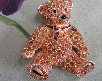 Swan Signed SWAROVSKI Crystal Teddy Bear Brooch