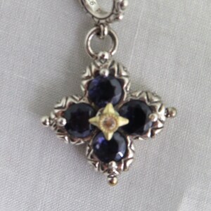 BARBARA BIXBY Signed 18k Gold & Sterling Silver Charm or Enhancer w/ Iolite Flower    WJ37