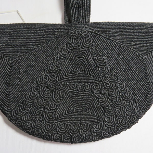 GENUINE CORDÈ  Vintage 1940s Black Cord Purse w/ Lucite Tag     UCB57