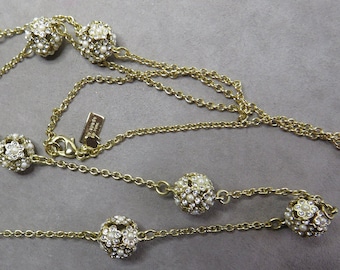 KATE SPADE Signed Rhinestone & Pearl Flower Ball Long