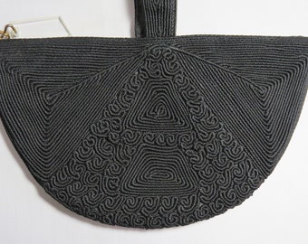 GENUINE CORDÈ  Vintage 1940s Black Cord Purse w/ Lucite Tag     UCB57