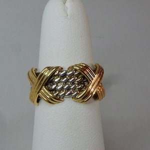14k Gold 'X'  & Sterling Silver Twisted Cable Ring Size 6     SDB5