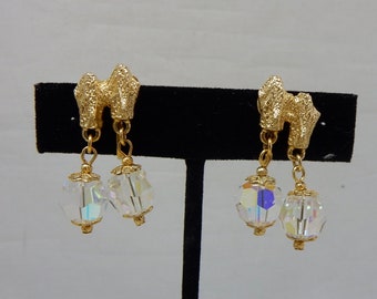 Pretty VENDOME Clip on earrings Aurora Borealis and blue Clay ball dangle clip on Earrings