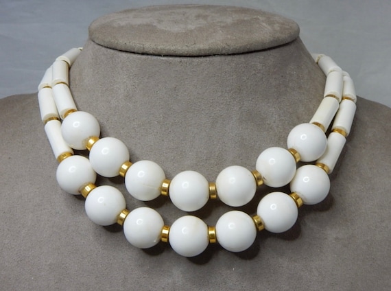 MIMI DI N Signed White and Gold Bead Choker Necklace RAN6 - Etsy