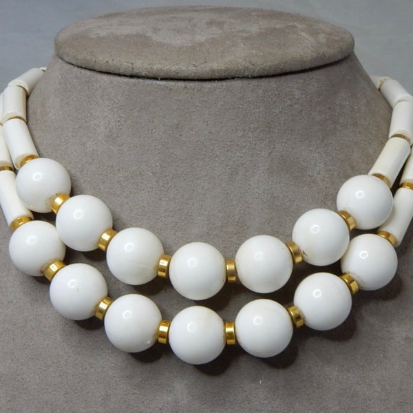 MIMI DI N Signed White and Gold Bead Choker Necklace    RAN6