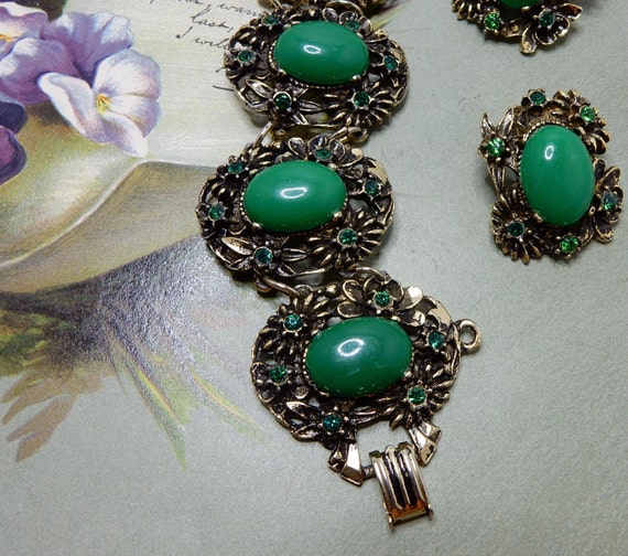 SELRO SELINI  Green Cabochon Bracelet & Earrings … - image 2