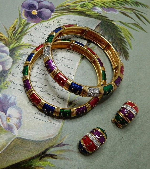 2 JOAN RIVERS Signed Colorful Enamel & Rhinestone