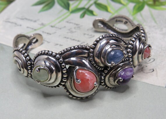 Carolyn Pollack Relios Signed Sterling Silver Gemstone Heavy Cuff Bracelet TM2 Etsy Canada