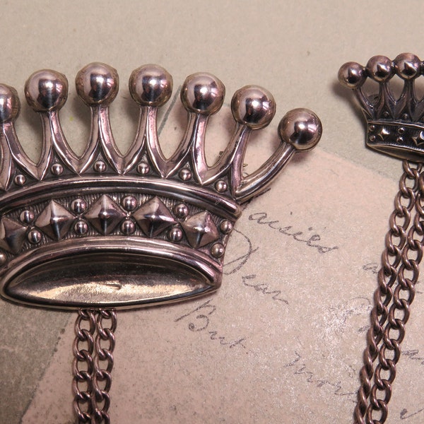 1940s Sterling Silver Royal Crown Chatelaine Brooch WD15