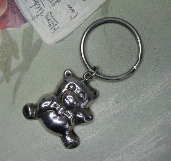 Sterling Silver Teddy Bear Key Chain Fob Ring TD17 - Etsy