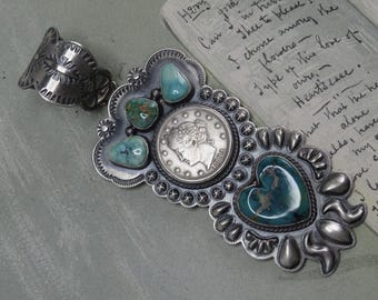 ROBERT JOHNSON Navajo Signed Sterling Silver, Turquoise & 1883 Coin Pendant     ZV35