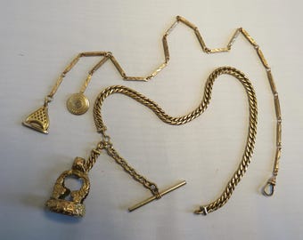 2 Antique Victorian Gold Filled Watch Chains & Fobs    ZAK39