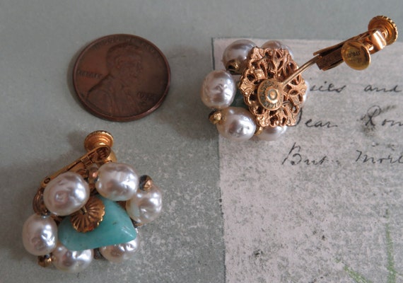 MIRIAM HASKELL Signed Gold, Pearl & Turquoise Cli… - image 3