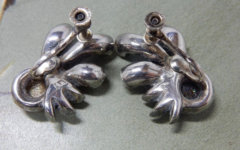 1940s Signed EISENBERG Sterling Silver and Rhinestone Screw Back Earrings OEL40