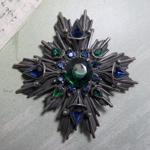 スペイン製 Joyeria Perez Fernandez 915純銀 3点• FLORENZA Maltese Cross Pewter Tone Brooch W/blue & Green