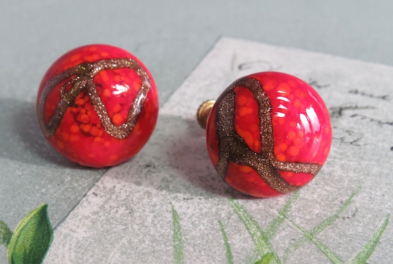 MIRIAM HASKELL Signed RED Venetian Glass Button E… - image 1