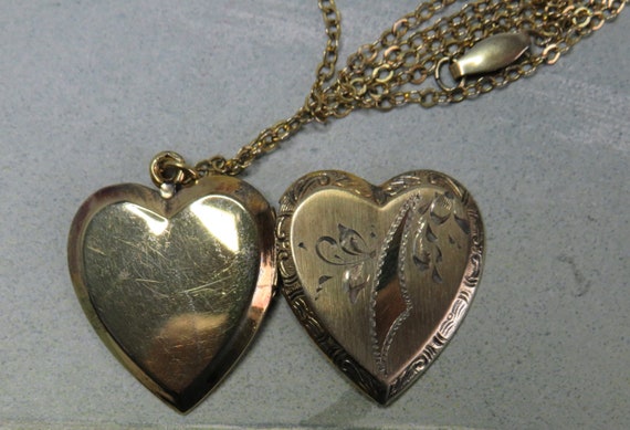 Gold Filled Etched Heart Locket or Charm on Chain… - image 4