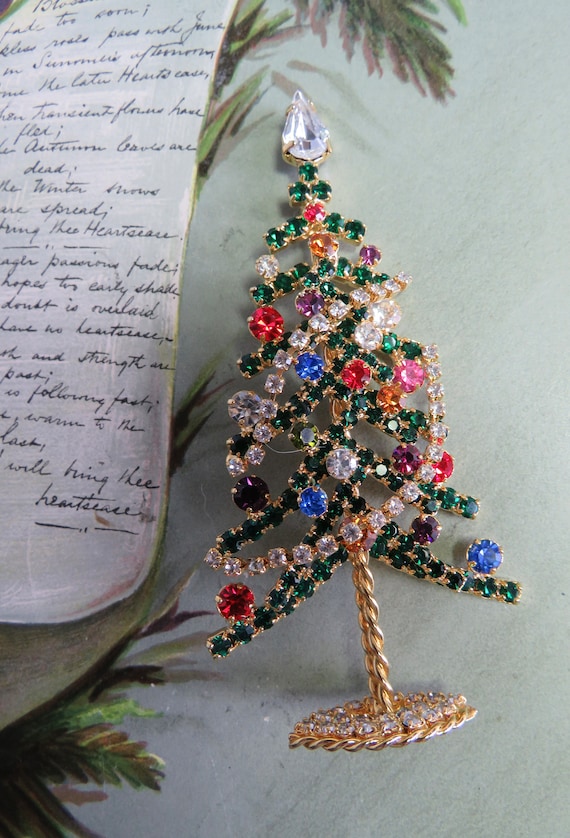 Colorful Rhinestone Standing Christmas Tree Brooch