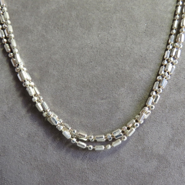 MILOR Signed 925 Italy 3 Strand Sterling Silver DOT & DASH Link Necklace Chain  27.6 grams    UD40