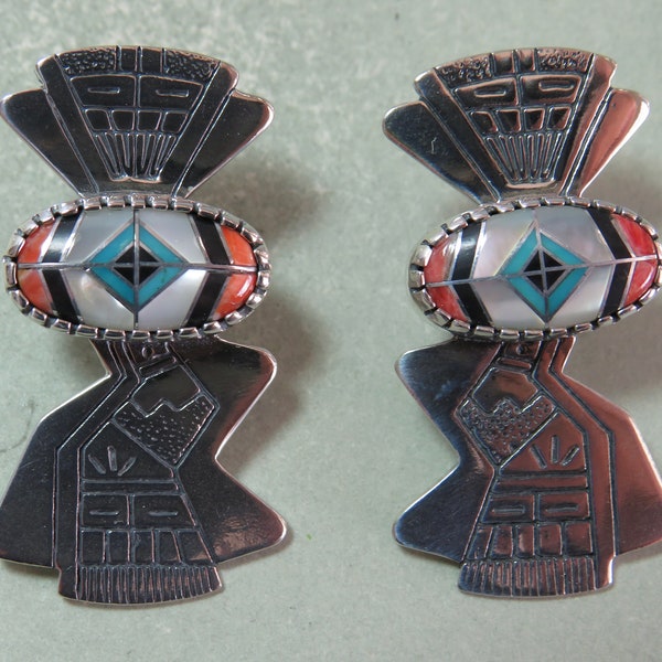 Relios / Carolyn Pollack RMT Roderick Tenorio Morning Star Post Earrings Sterling Silver & Zuni Style Mosaic.   UCT31