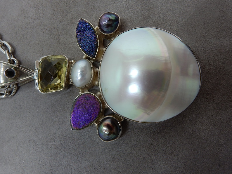 Sterling Silver /& Mobe Pearl Pendant wCitrine SJ5