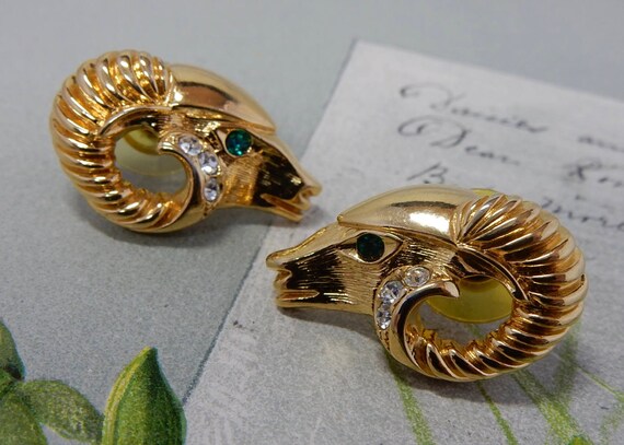 KJL for Avon Gold Ram's Head ARIES Pierced Earrin… - image 3