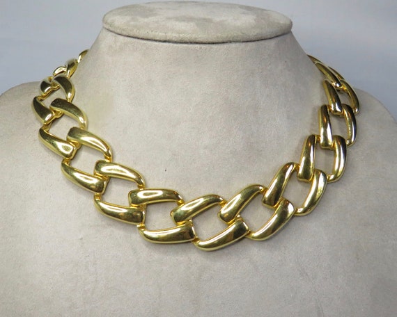 NAPIER Signed Gold Link Chain Choker Necklace    … - image 1