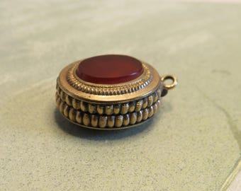 Antique Victorian Carnelian & Goldstone Locket Watch Fob Charm    ZAH4