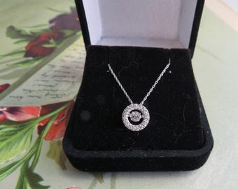 10k White Gold Dancing Diamond in Halo Pendant Necklace on 10k Chain    ZG2
