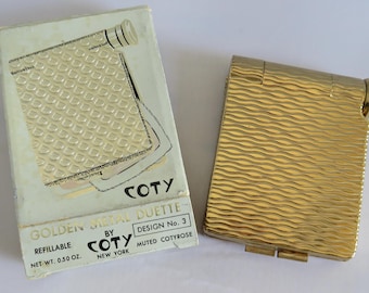 1950s COTY DUETTE Gold Compact w/ Lipstick in Original Box