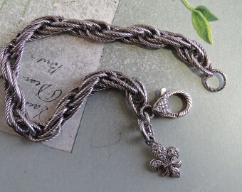 JUDITH RIPKA Signed Sterling Silver Chain Bracelet w/ Fleur de Lis Charm     WV13