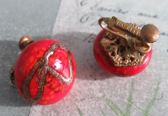 MIRIAM HASKELL Signed RED Venetian Glass Button E… - image 3