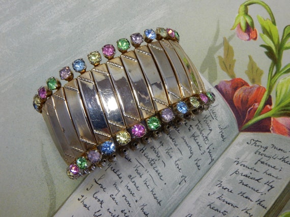 Wide Expansion Stretch Bracelet w/ Colorful Rhine… - image 1