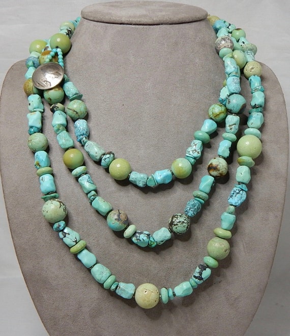 60" Long Turquoise Necklace w/ Buffalo Nickel Clas