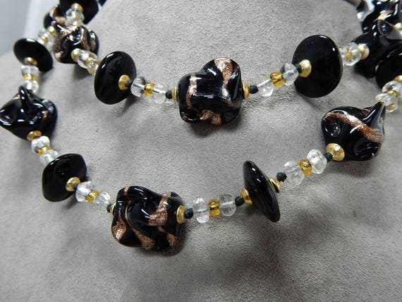 Venetian Art Glass Bead Necklace w/ Gold Glitter … - image 3