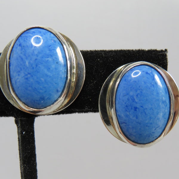 MATHEWS Signed Navajo Sterling Silver & Blue Sodalite Post Earrings    TAW44