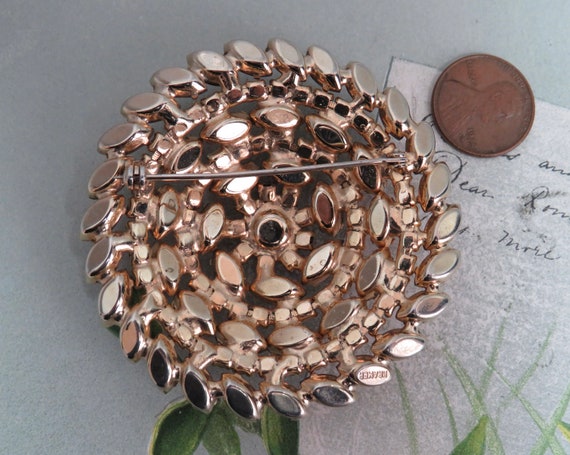 Large KRAMER Signed Circular Topaz Rhinestone Bro… - image 2