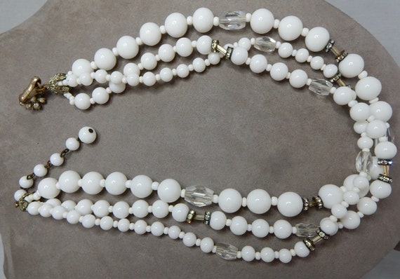 MIRIAM HASKELL Signed 3 Strand White Glass Bead &… - image 4